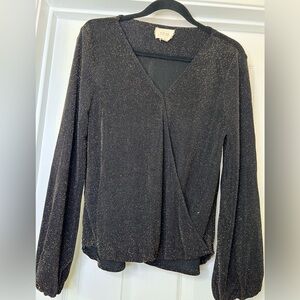 Anthropologie Sparkle Top - Black & Gold Shimmer Metallic Long Sleeve Top